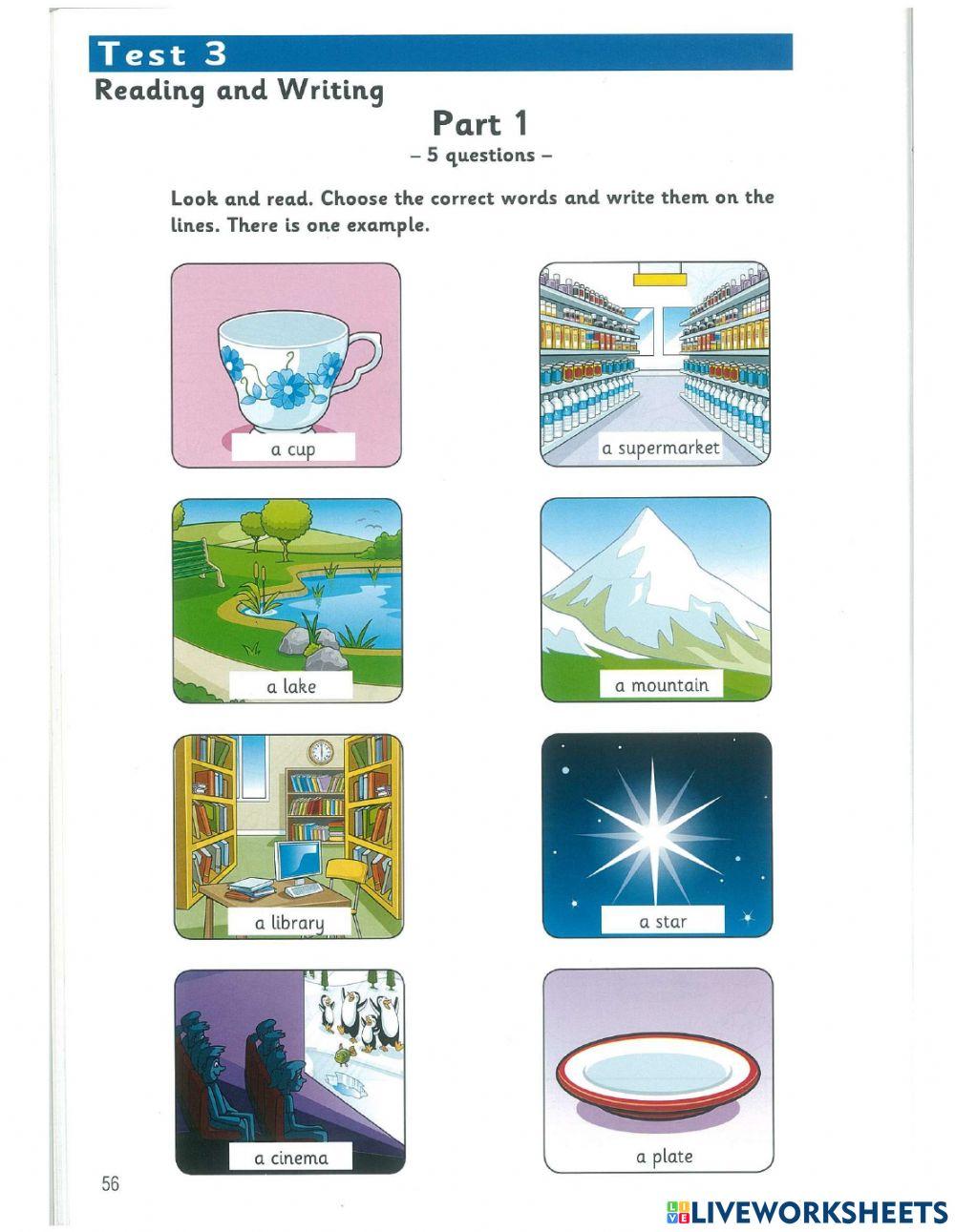 MOVERS PRACTICE TEST READING WRITING PART 1 online exercise for