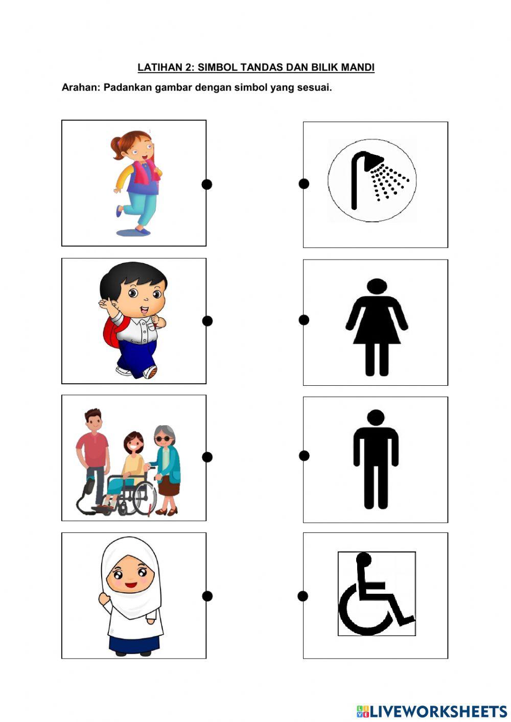 Menamakan simbol tandas dan bilik mandi