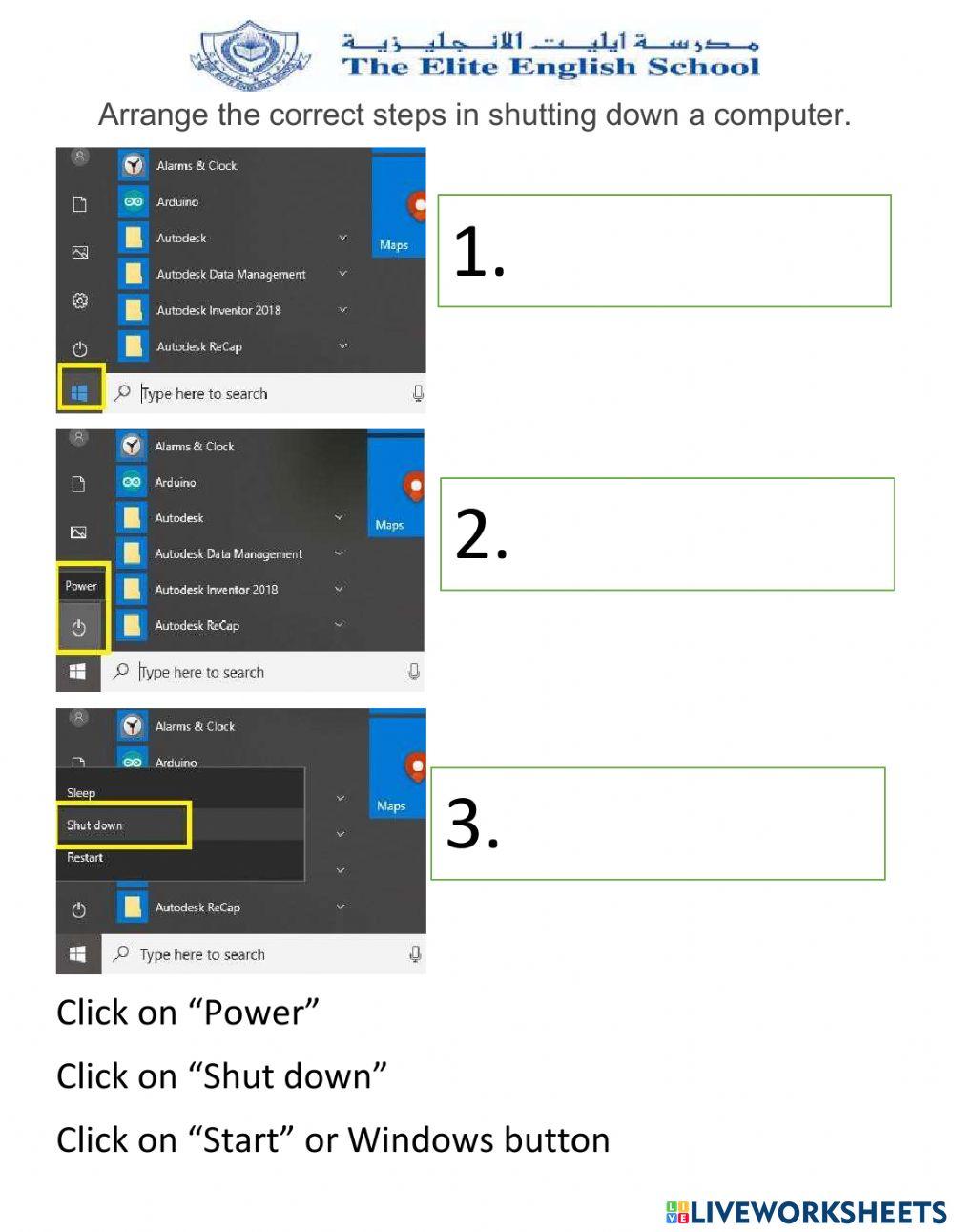 Switch off computer interactive worksheet | Live Worksheets