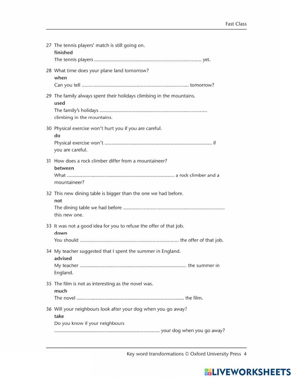 Paraphrasing - Key Word Transformations PART 2  QUESTIONS 17 to 36