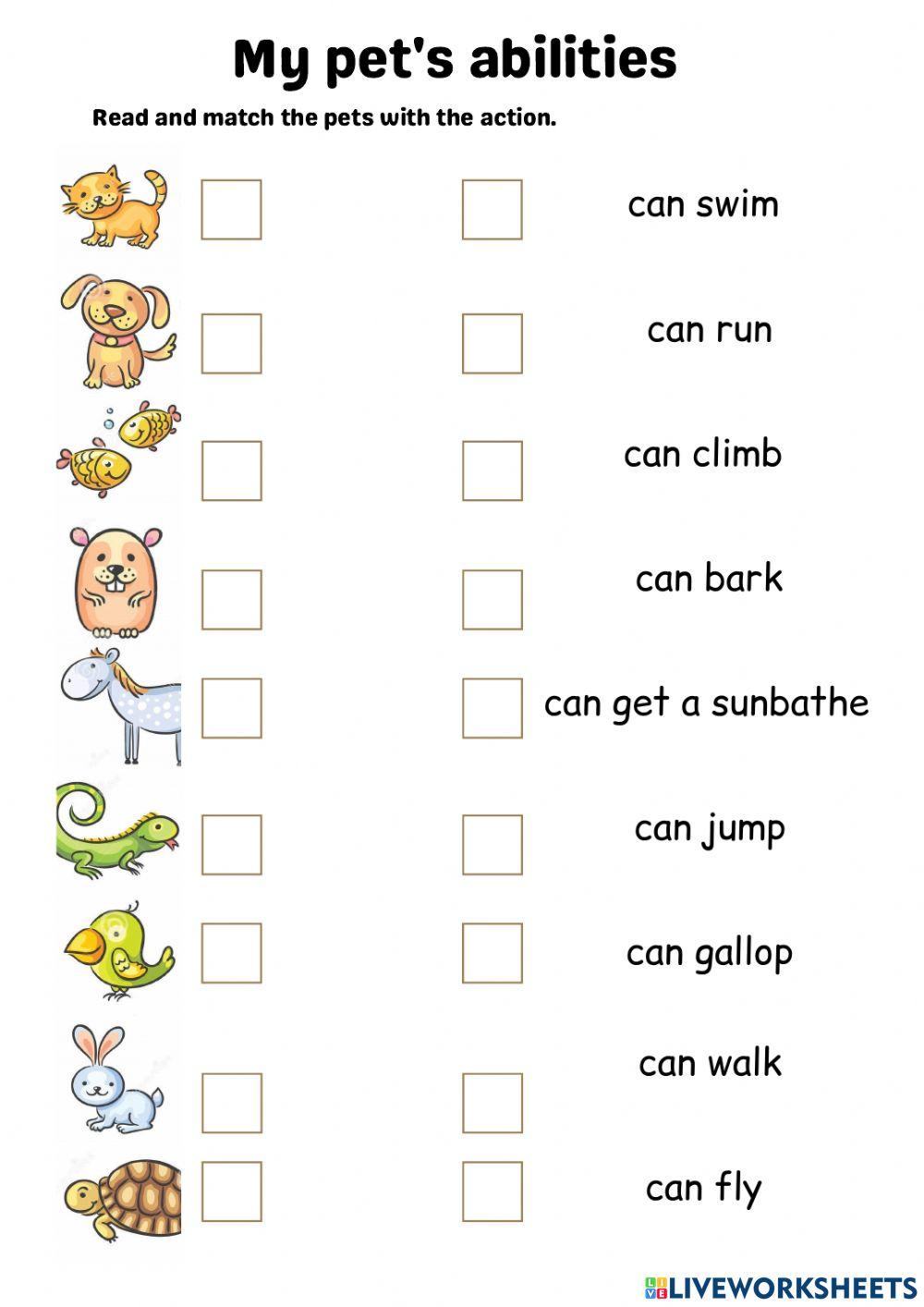 Pets abilities worksheet Live Worksheets