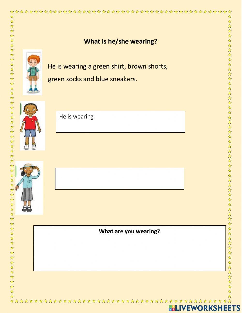 What is he-she wearing?