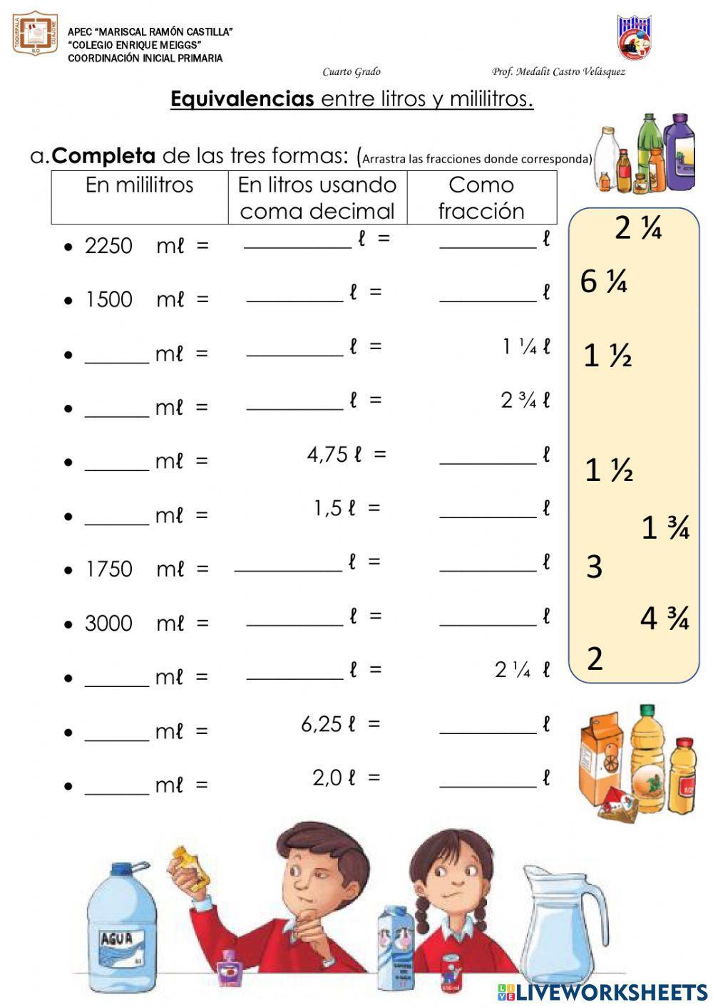 Equivalencias litros y mililitros