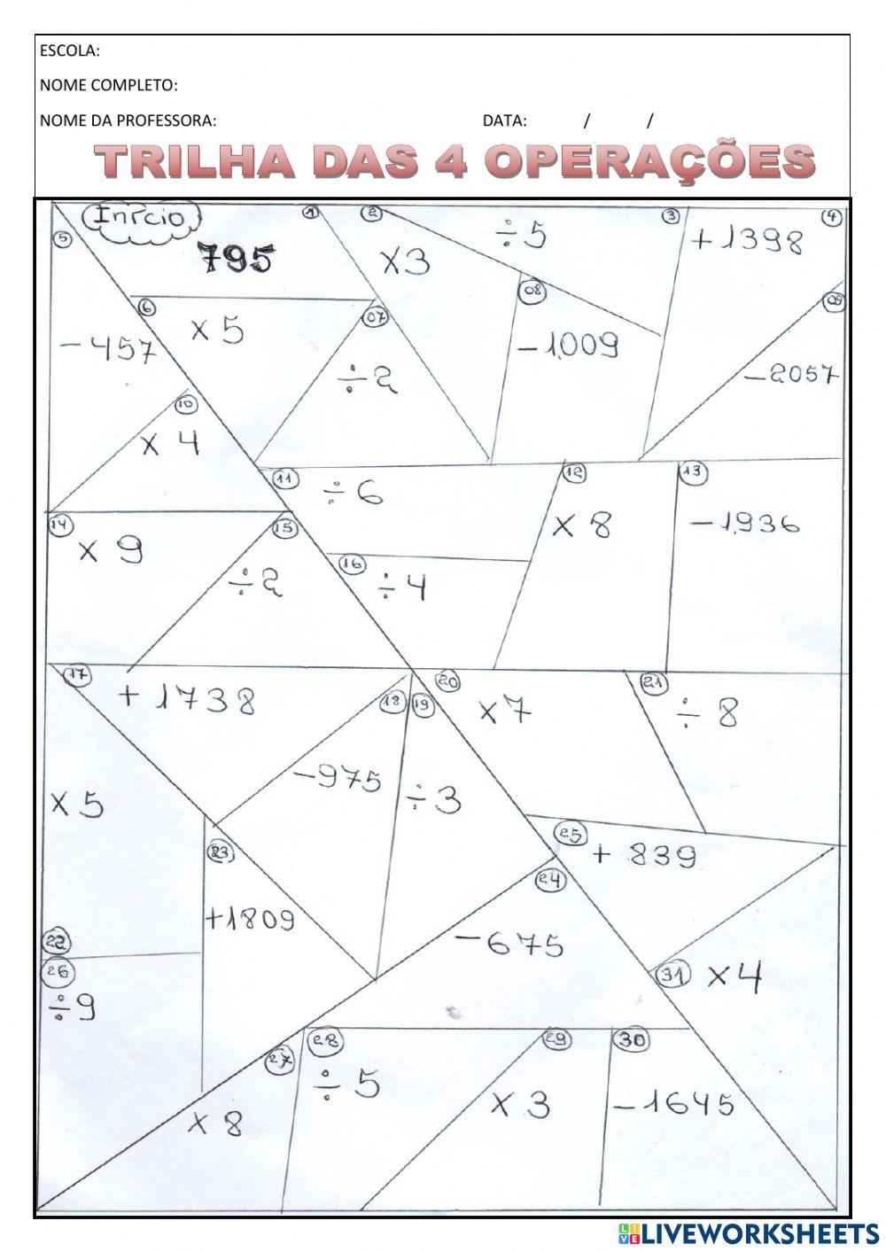 Trilha Matemática 4 operações worksheet