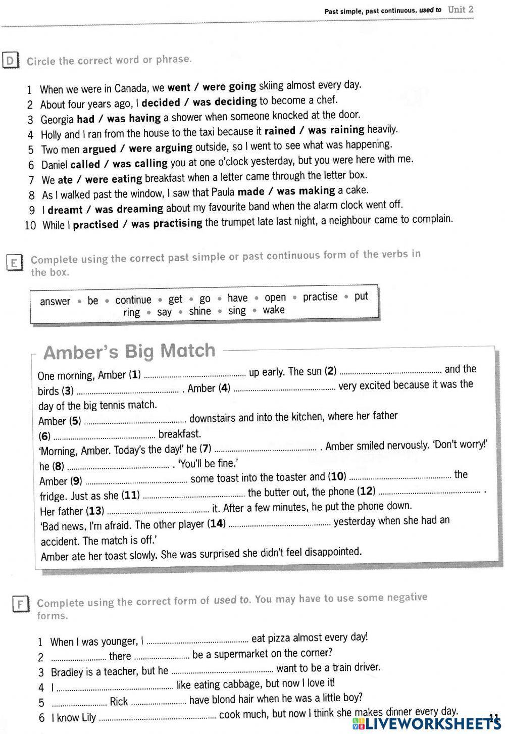 Unit 2- Destination- Past simple vs Past continuous