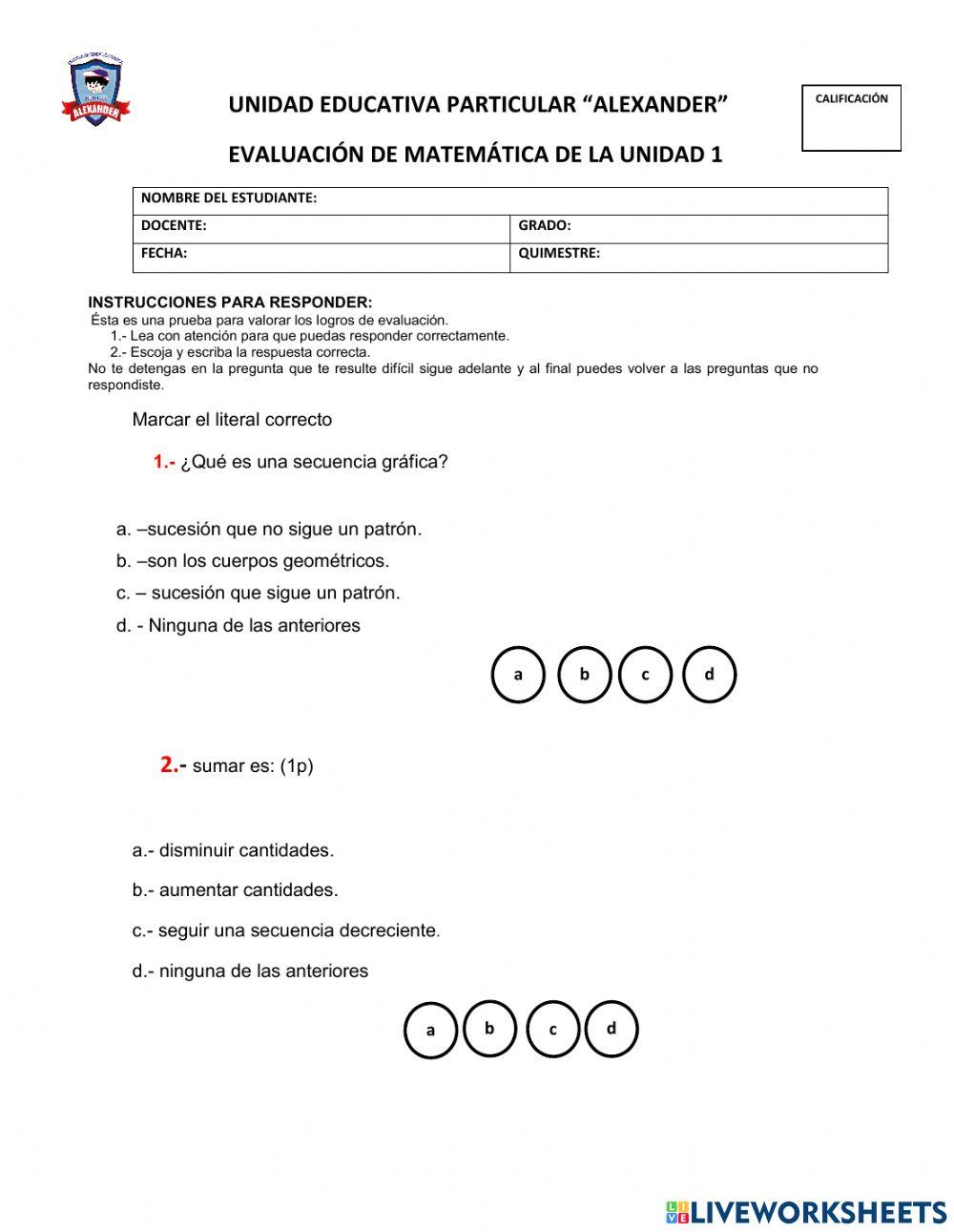 Evaluación de matemática