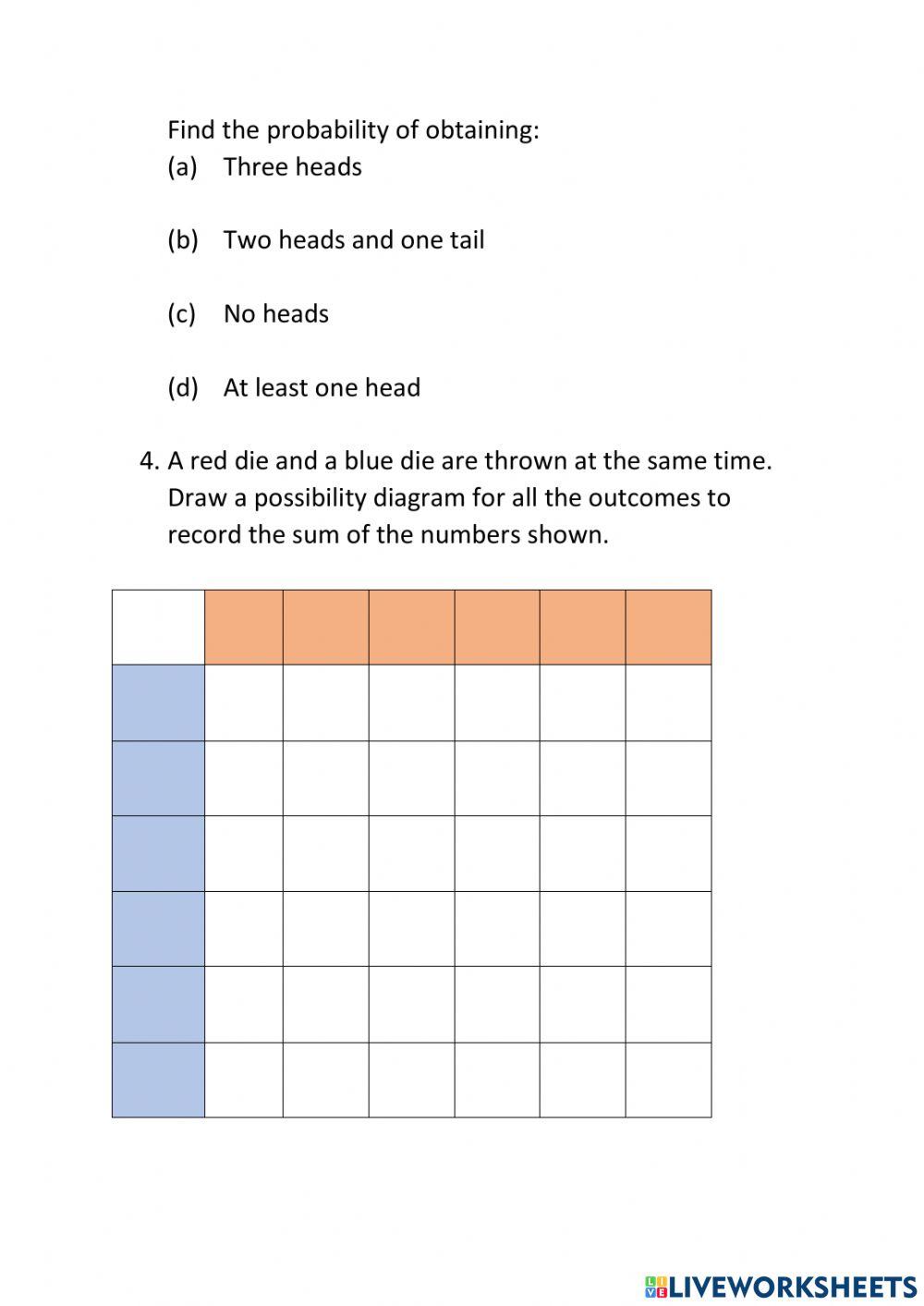 Probability 1 worksheet | Live Worksheets