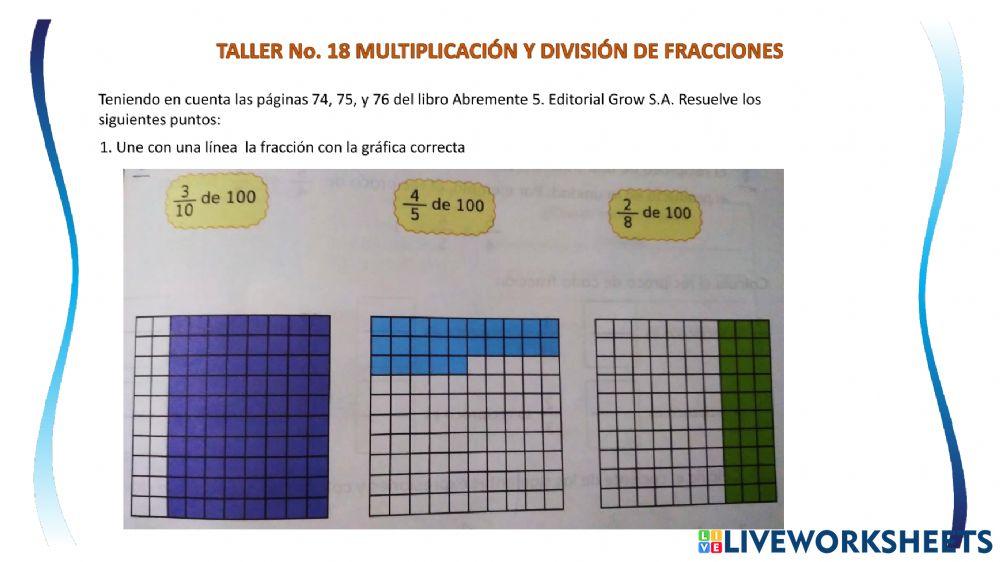 Taller de multiplicaciones-divisiones de fracciones y tablas de frecuencia con moda. media y mediana