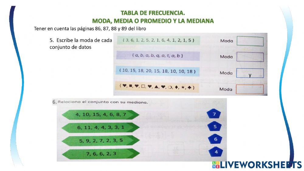 Taller de multiplicaciones-divisiones de fracciones y tablas de frecuencia con moda. media y mediana