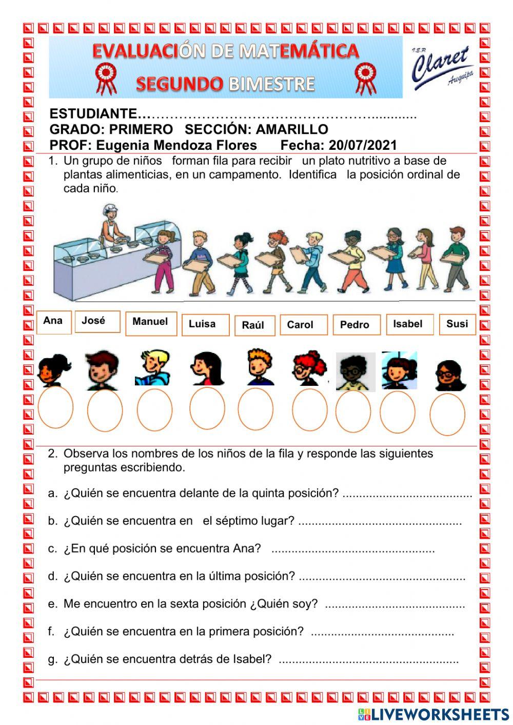 Evaluacion  de matematica