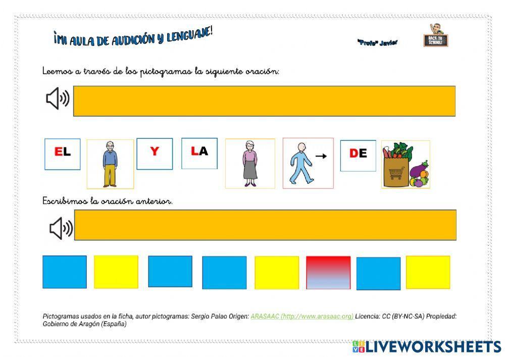 Lectura y escritura de oraciones sencillas usando pictogramas..