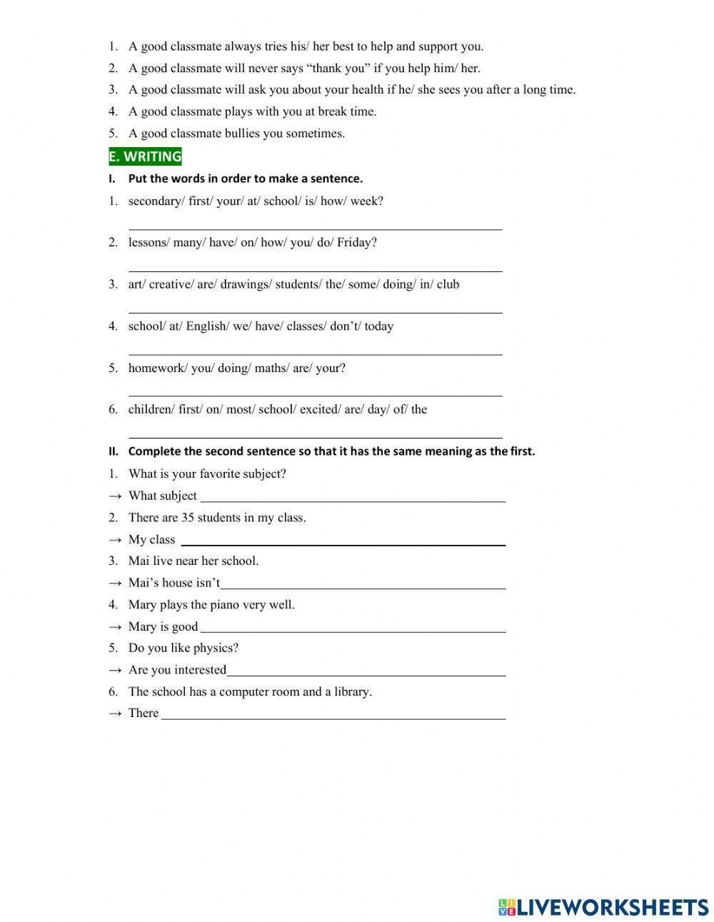 MLH6 - Unit 1 - My new school- C-D-E