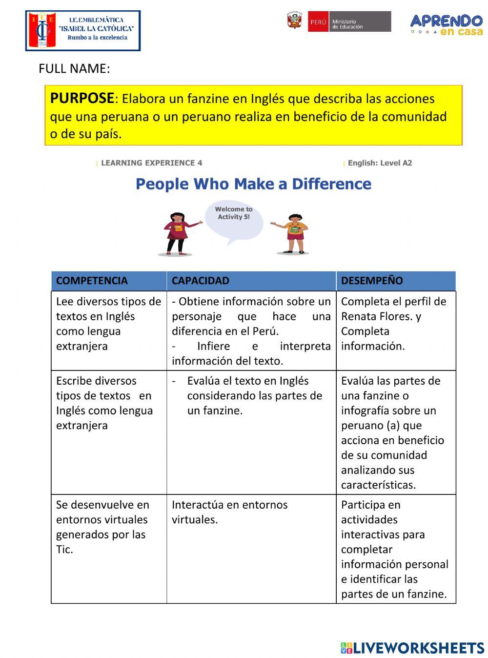 Activity 5 of  people who make a difference