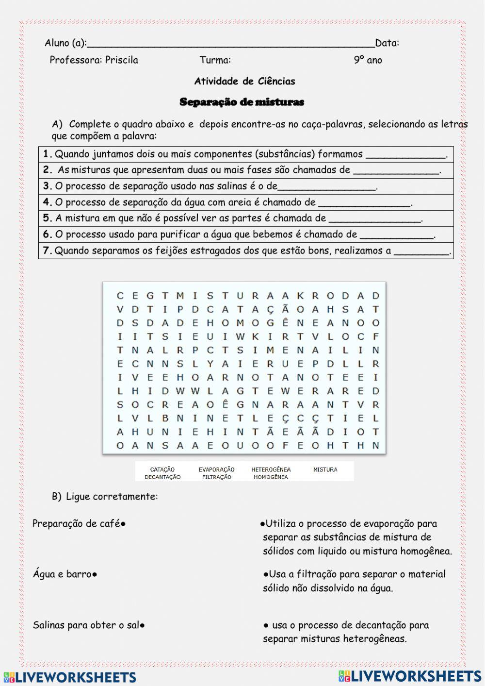 Separação de misturas