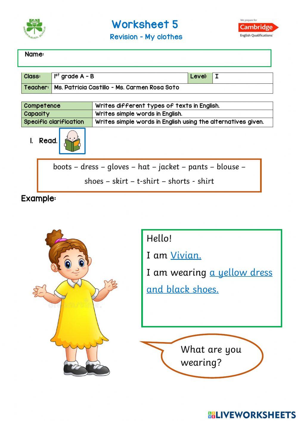 1st grade - My clothes