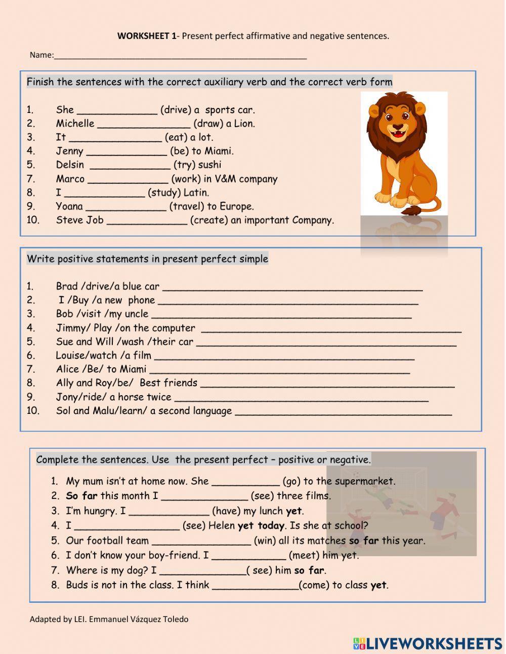 Class activity 1 present perfect affirmative and negative statements