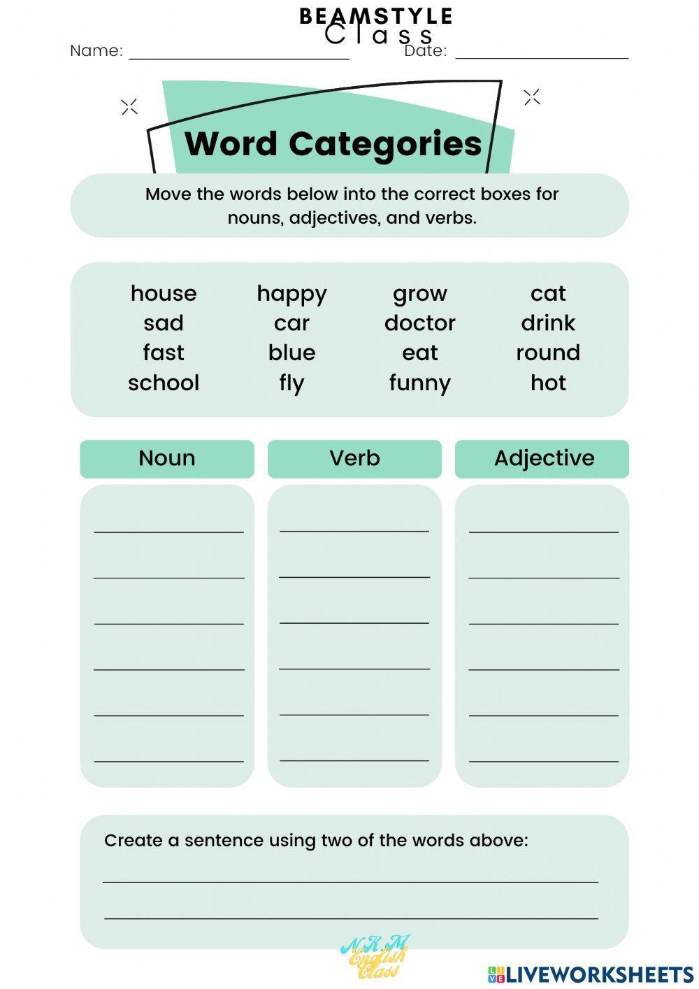 1184362 Word Categories BeamStyle LiveWorksheets 1184362-word-categories-beamstyle-liveworksheets