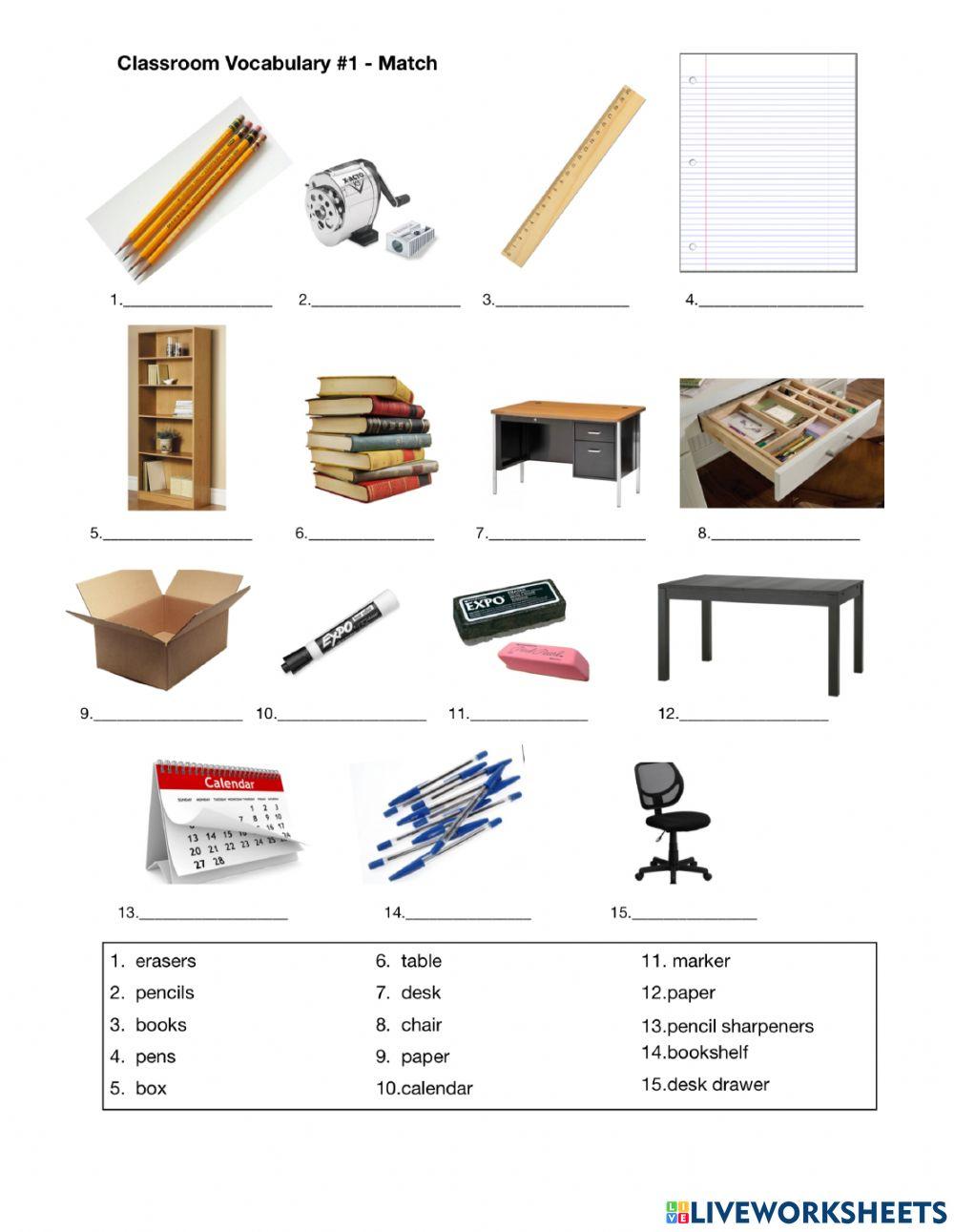 Classroom Vocabulary interactive activity for adults | Live Worksheets
