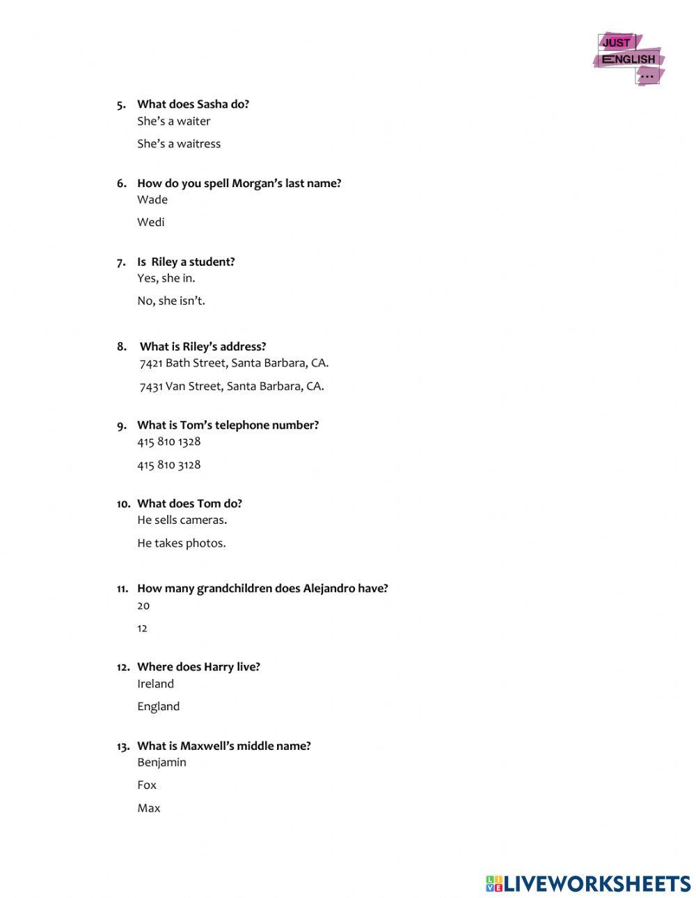 Video activity: Personal information