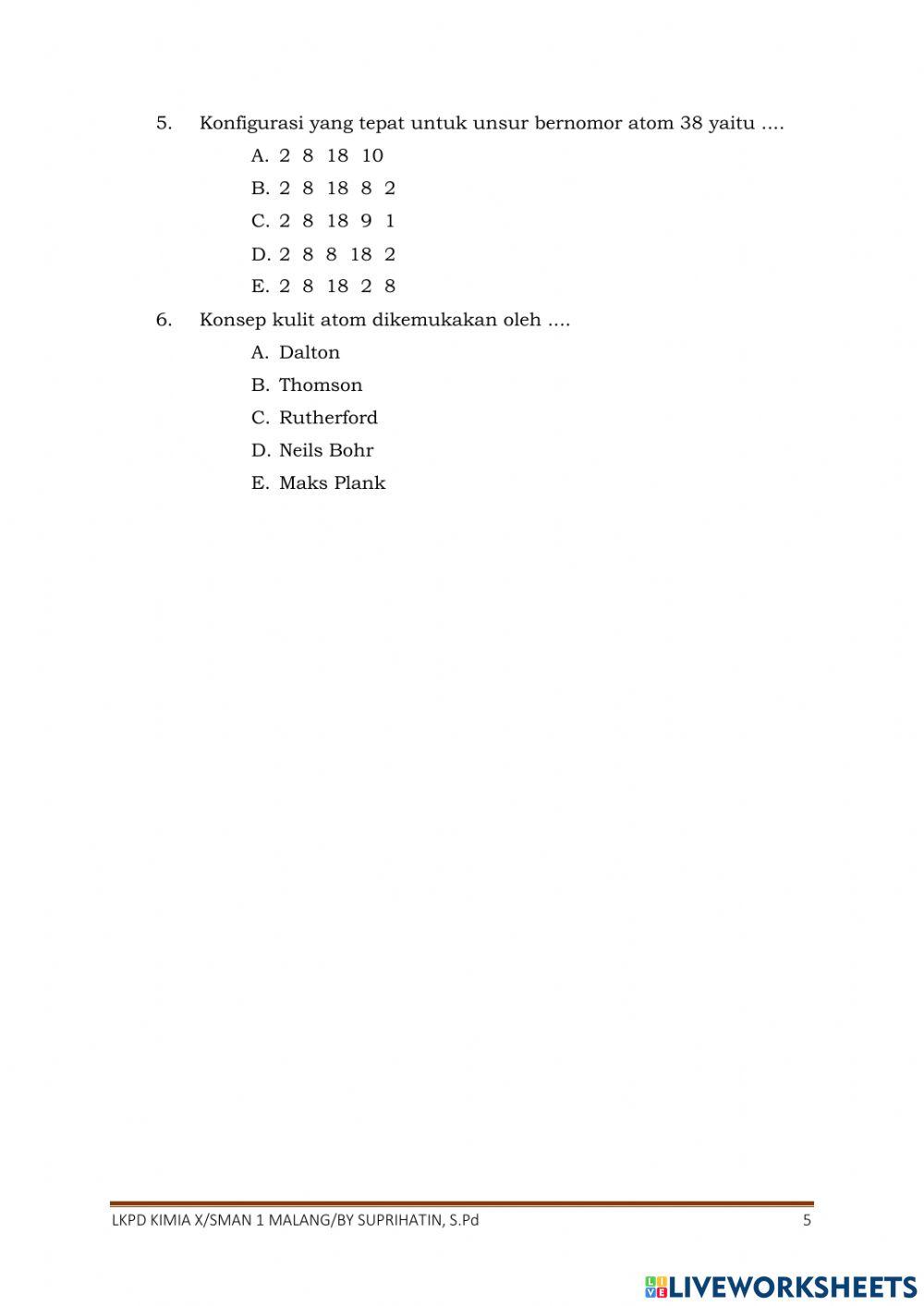 Lkpd model atom bohr