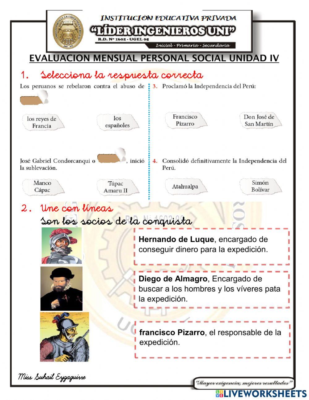 Examen de personal social iv unidad
