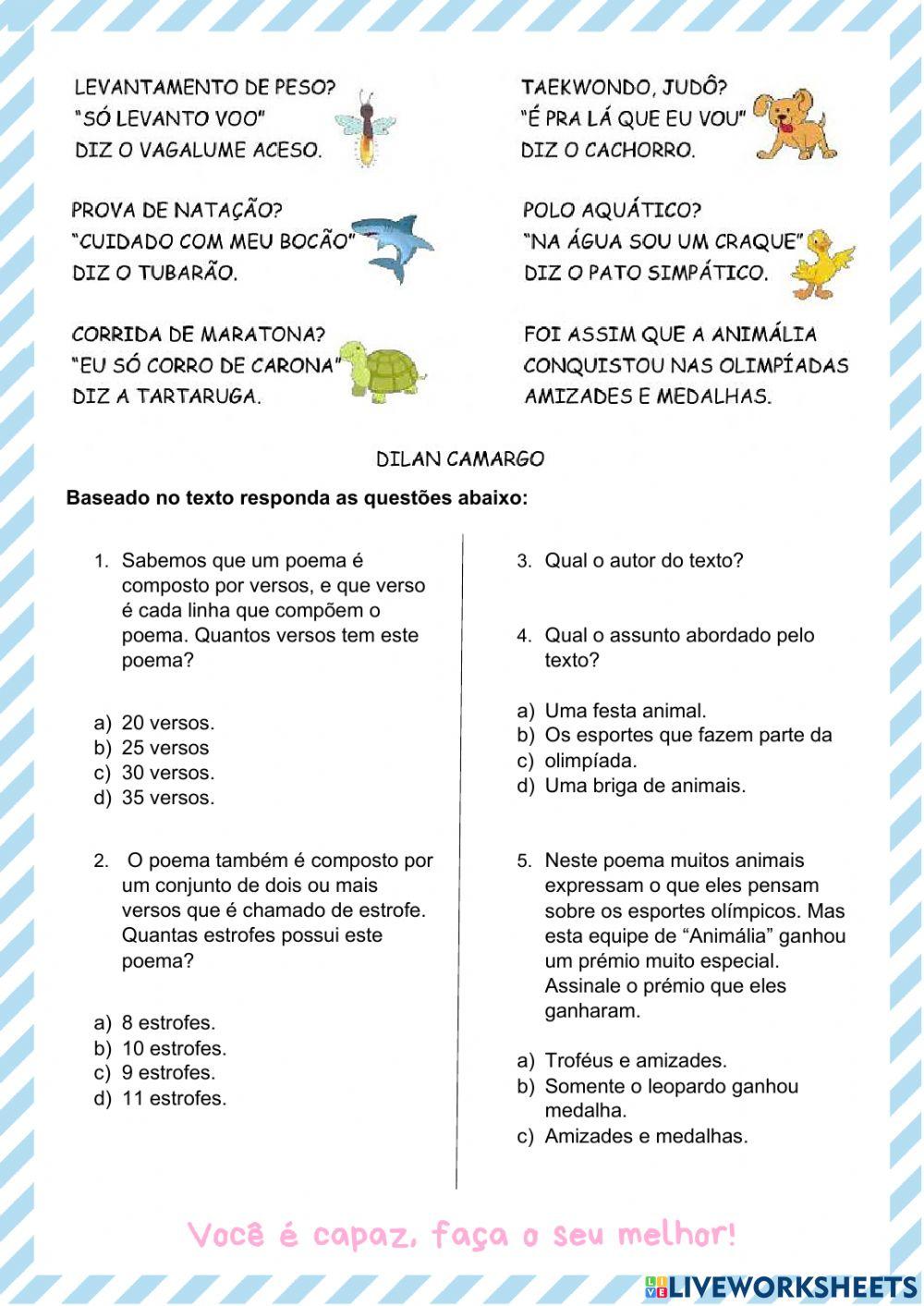 Jogos Olímpicos da bicharada - poema