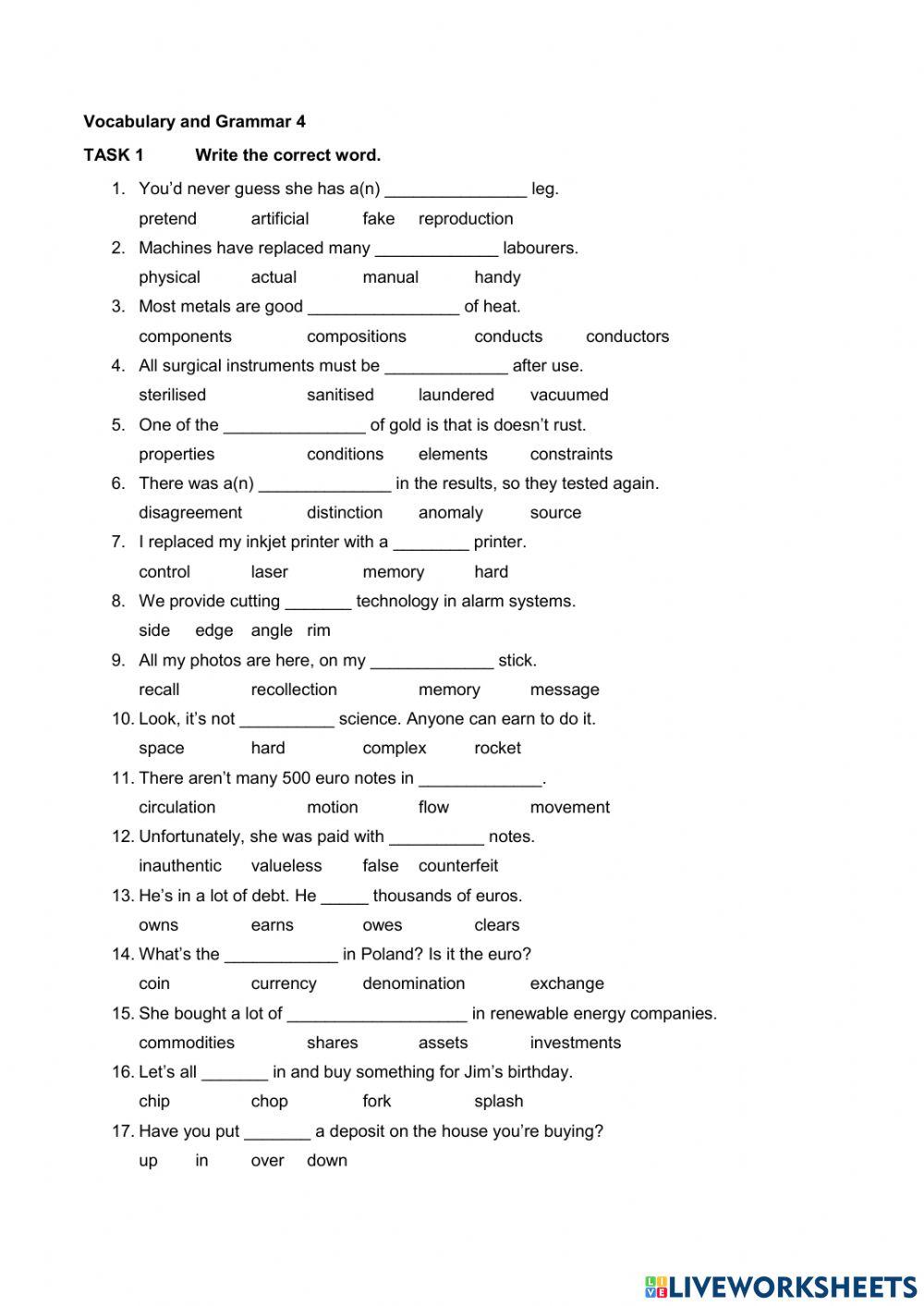 Vocabulary and Grammar Review 4