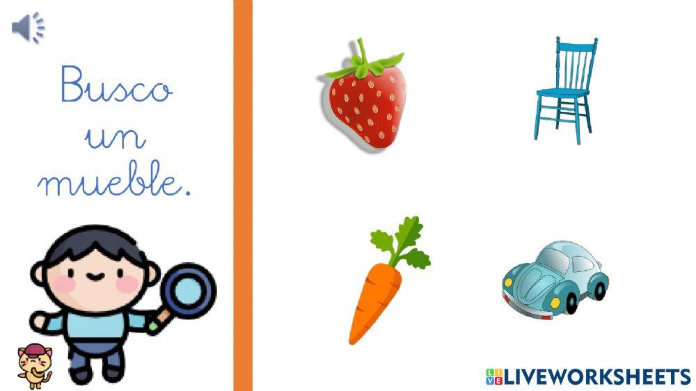 Campo semántico (animales-frutas-muebles-prendas de vestir).