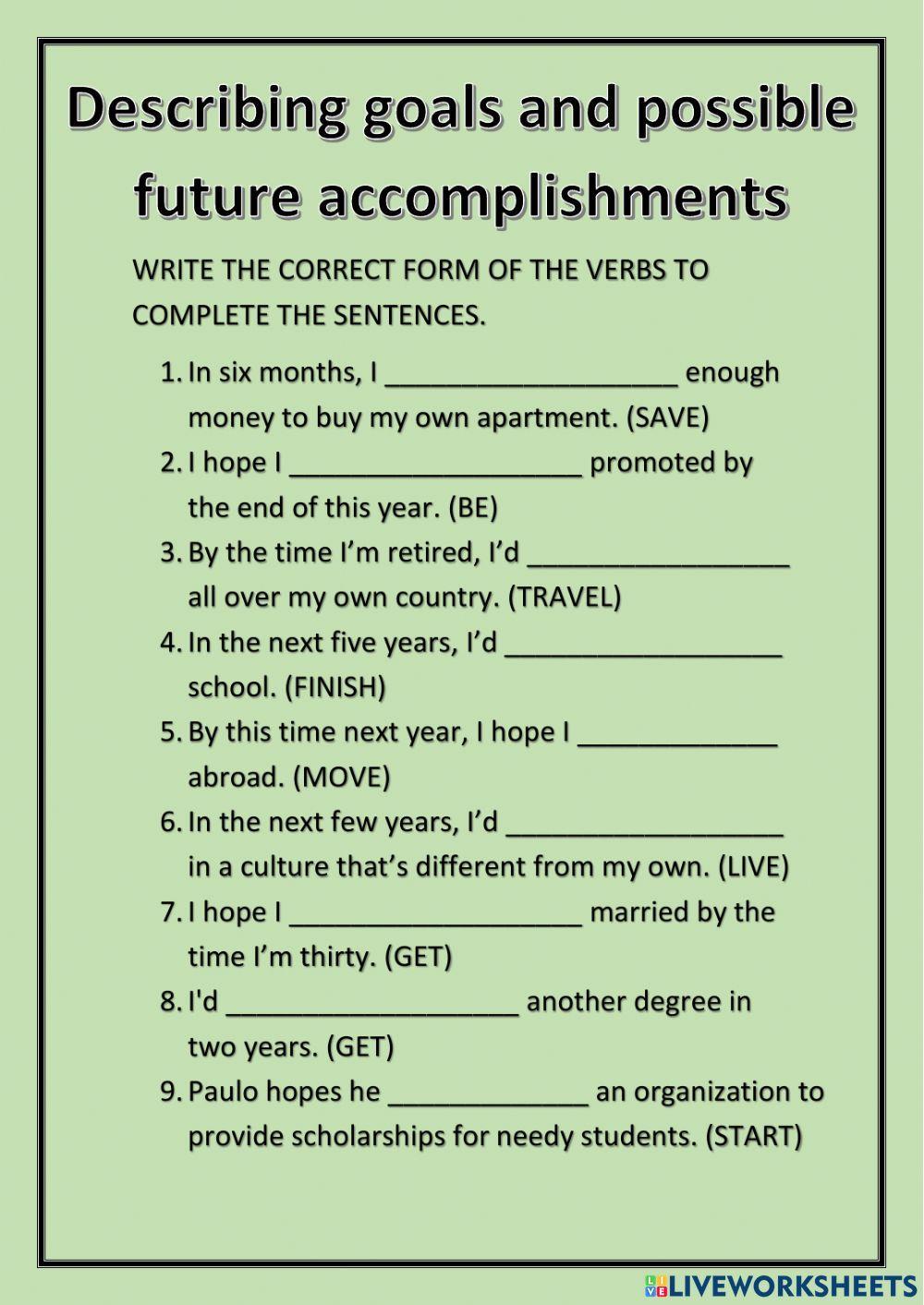 Describing goals and possible future accomplishments