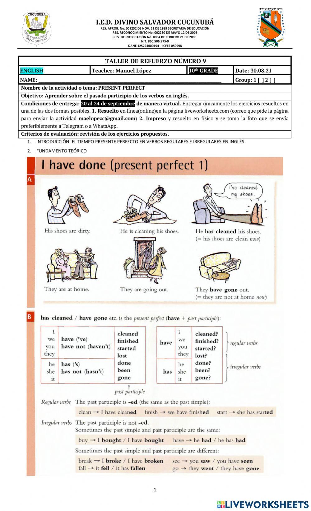 PRESENT PERFECT TENSE ENGLISH 10º