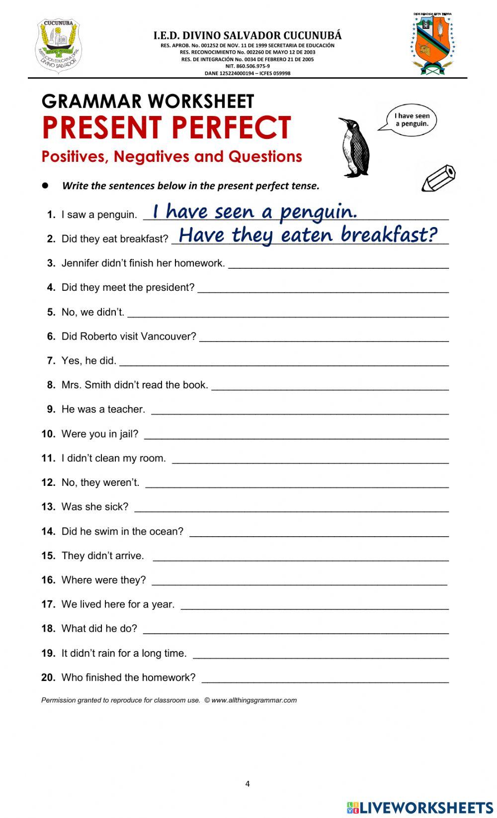 PRESENT PERFECT TENSE ENGLISH 10º