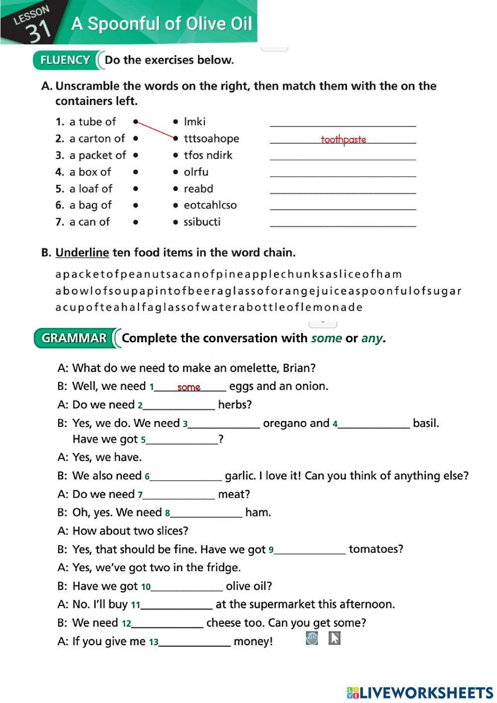 Food, containers, some and any