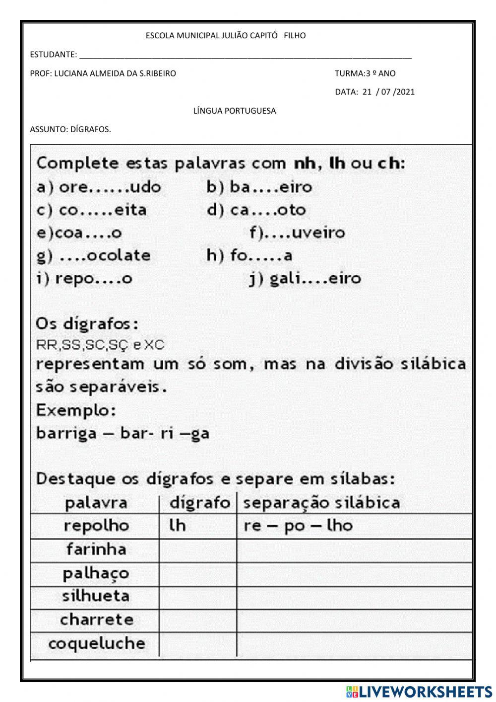 Aula de língua portuguesa
