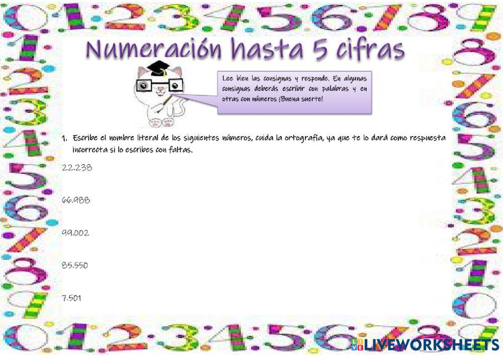 Numeración hasta 5 cifras