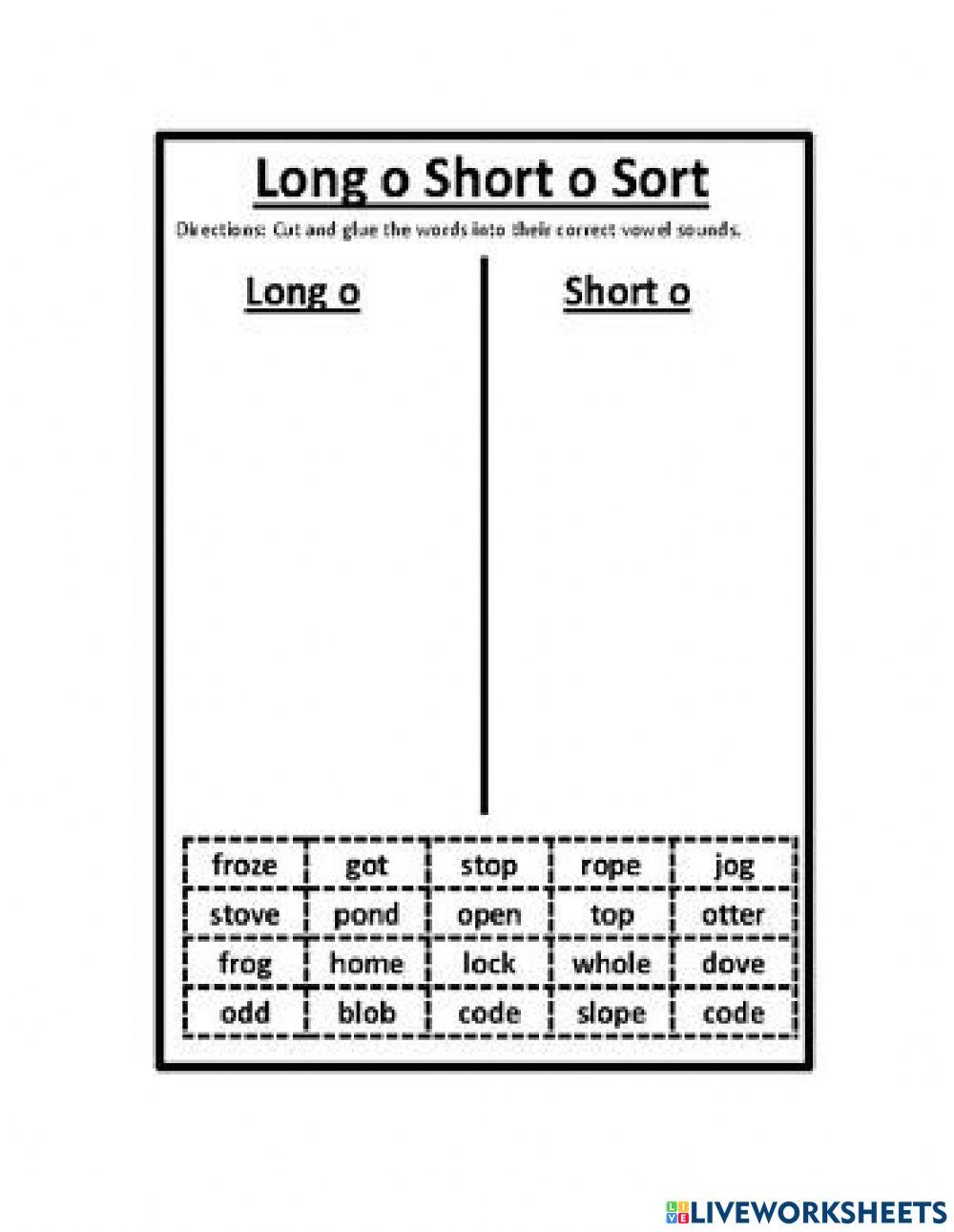 Long and Short Sound of o worksheet | Live Worksheets