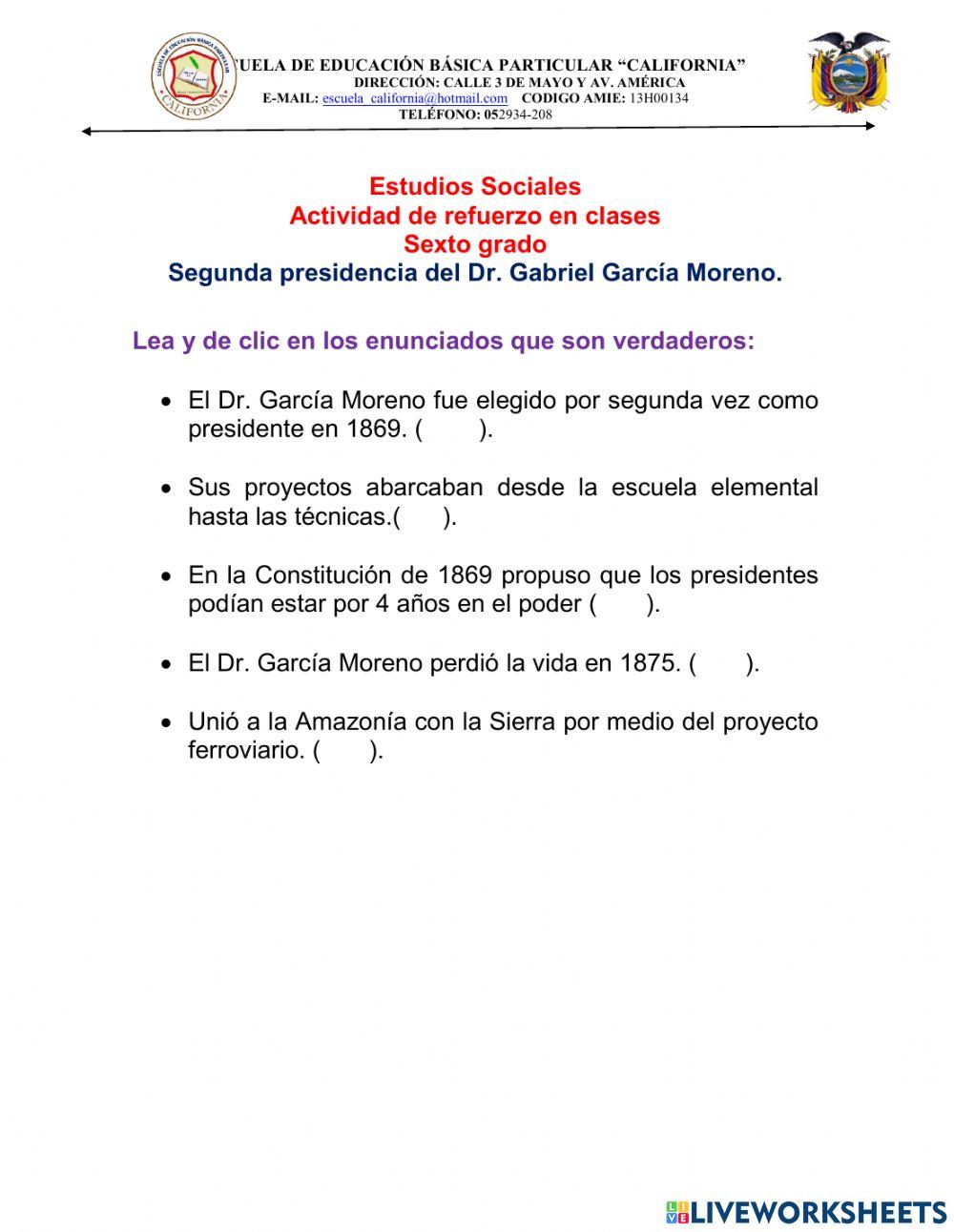 Segunda presidencia del Dr. Gabriel García Moreno