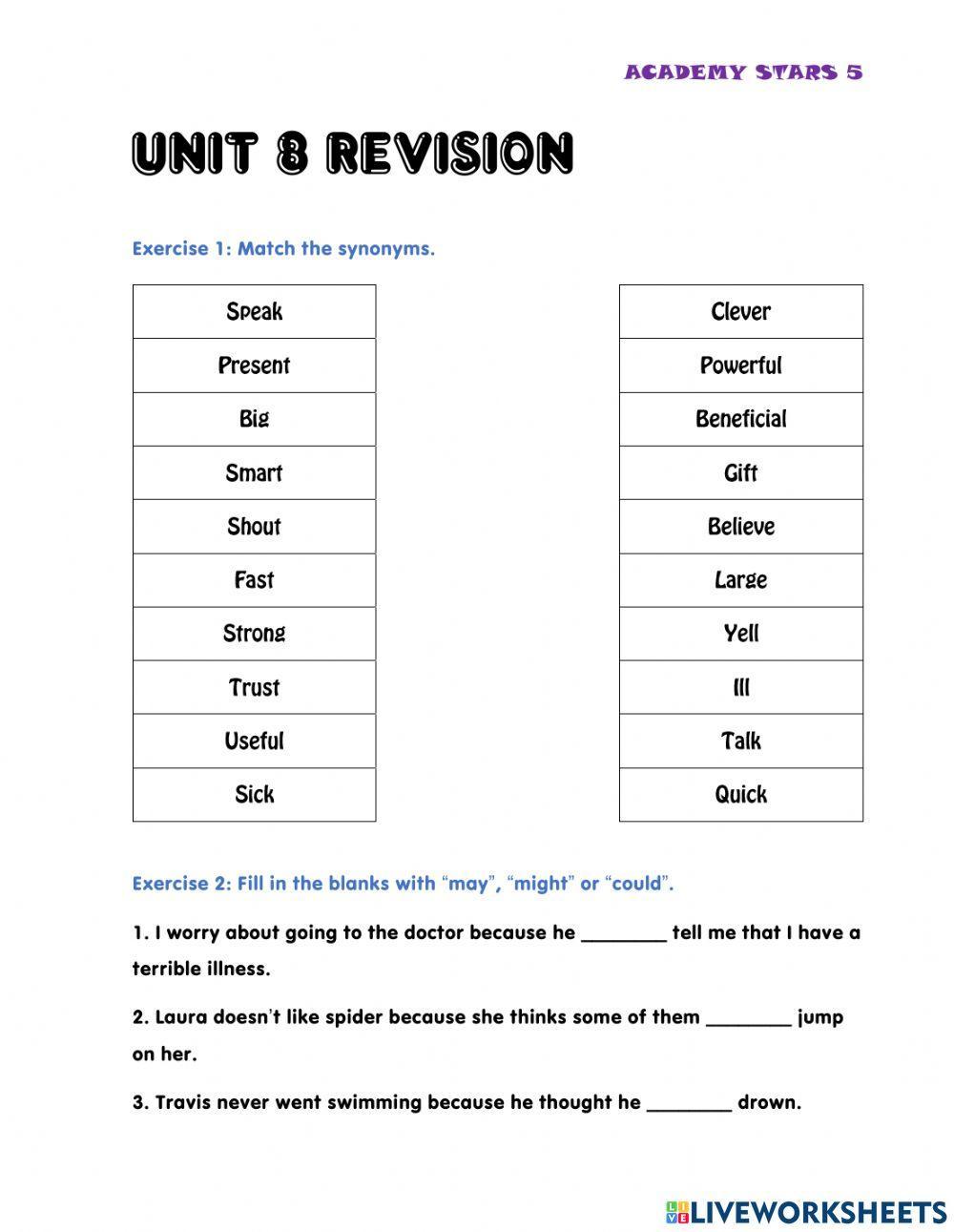 Unit 8: revision - academy stars 5