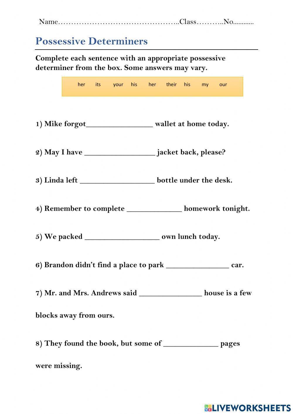 English Worksheets Possessive Determiners Gambaran Vrogue Co English Worksheets Possessive Determiners Gambaran Vrogue Co