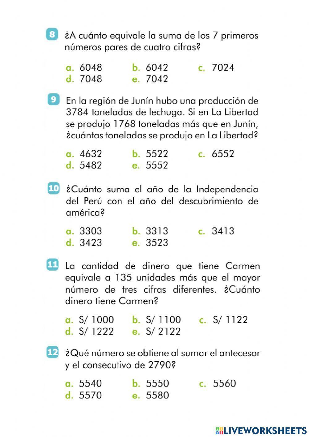Adiciones de números naturales