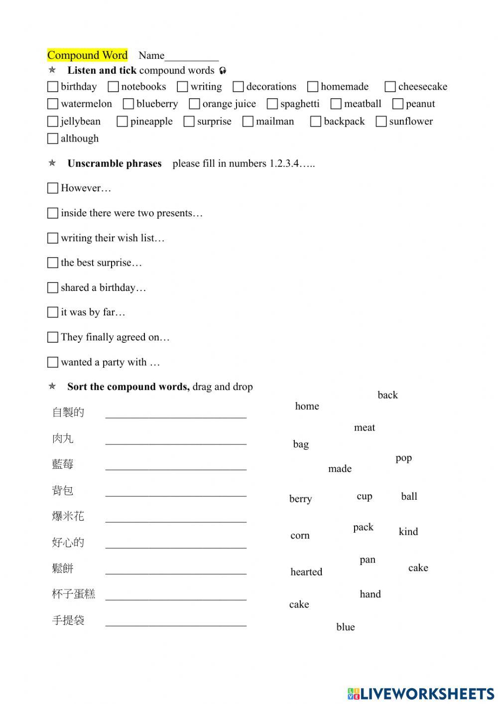 Compound words in a passage