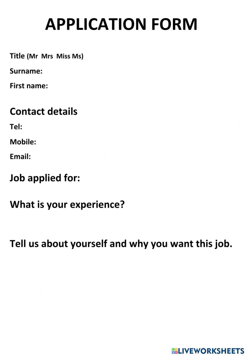 Simple job application form