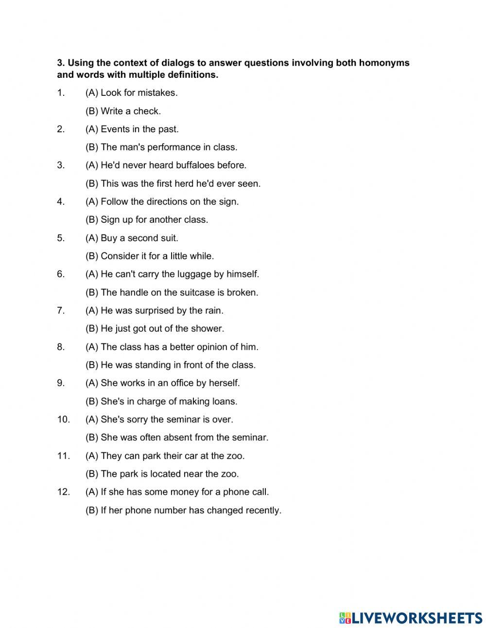 Homonyms and Context - Listening