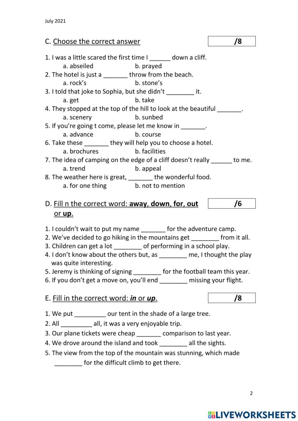 Way to the top B2 Module 1 Workbook Test