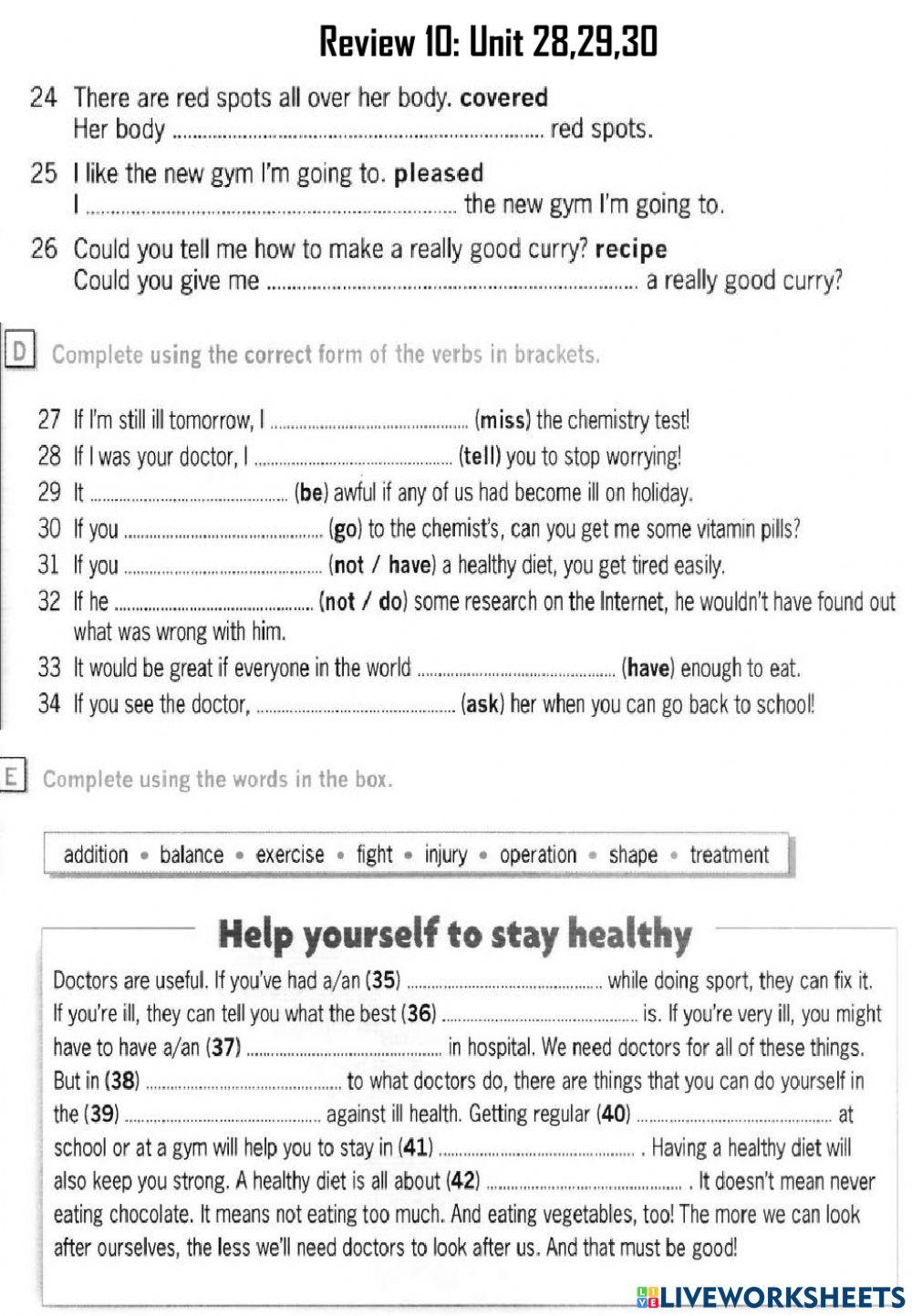 Destination b1 review 10 worksheet live worksheets