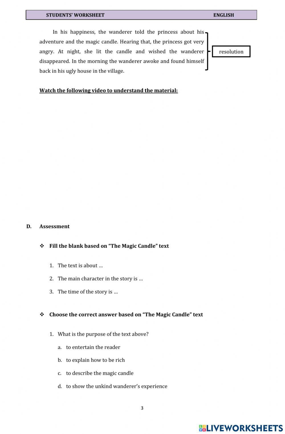 Student's Worksheet (Narrative Text 1)