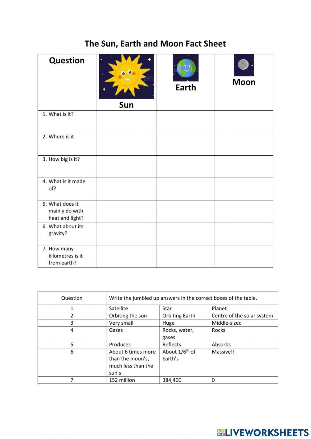 The Sun Moon And Earth Worksheet Live Worksheets, 55% OFF