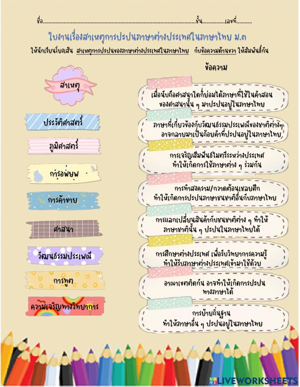 ใบงานสาเหตุการปะปนภาษาต่างประเทศในภาษาไทย