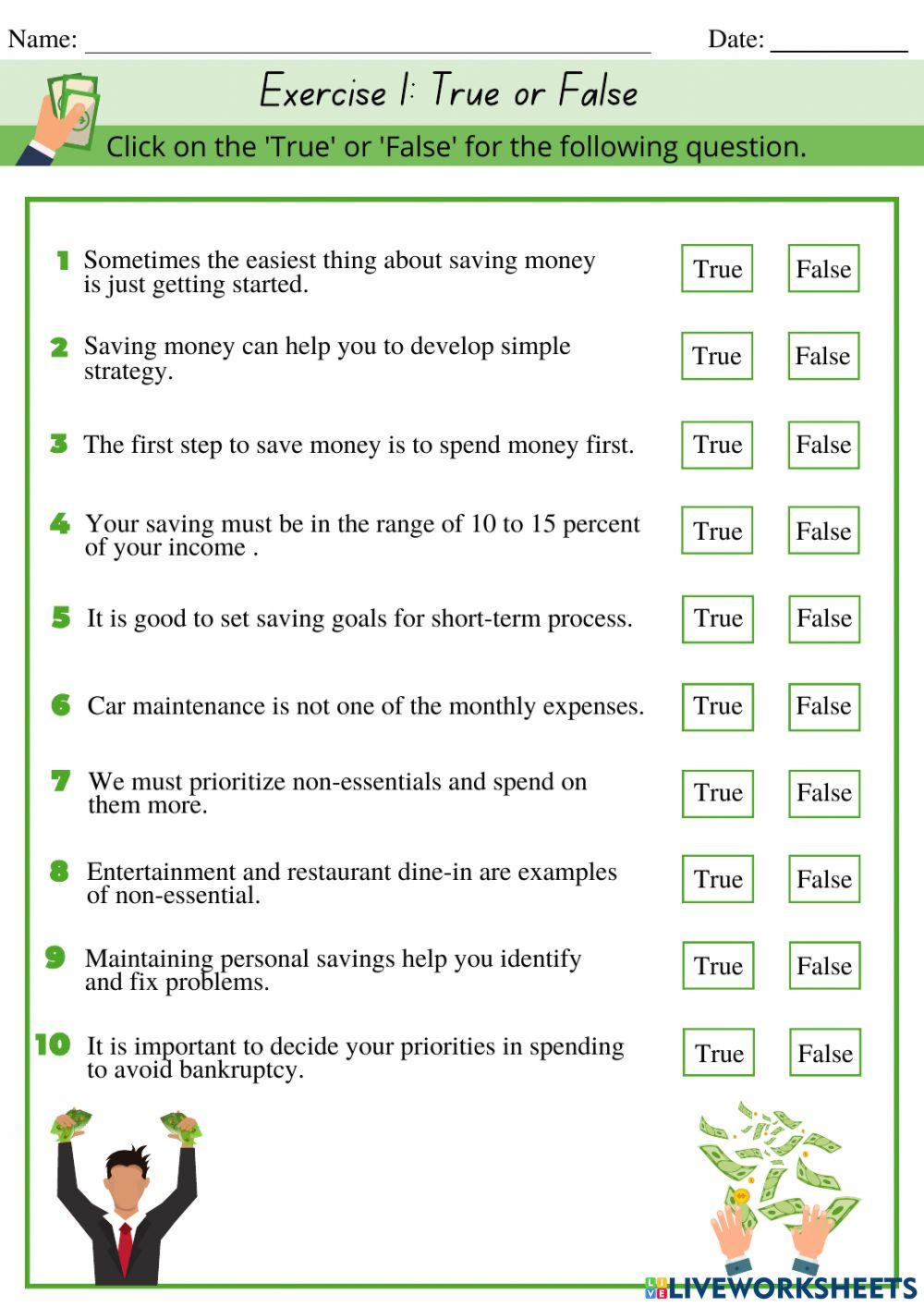 Worksheet 1: Ways To Save Money