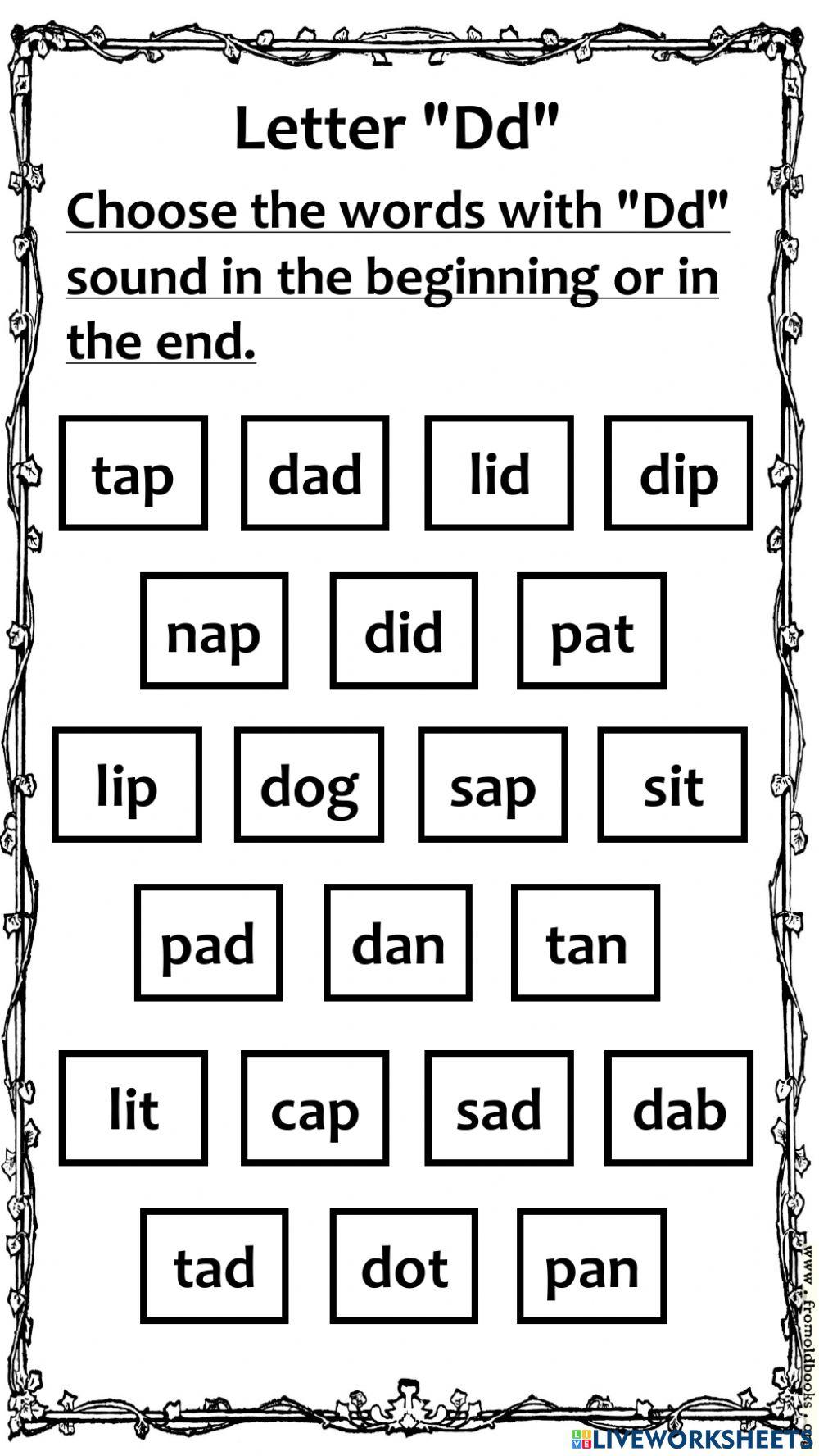 Letter -Dd- worksheet | Live Worksheets