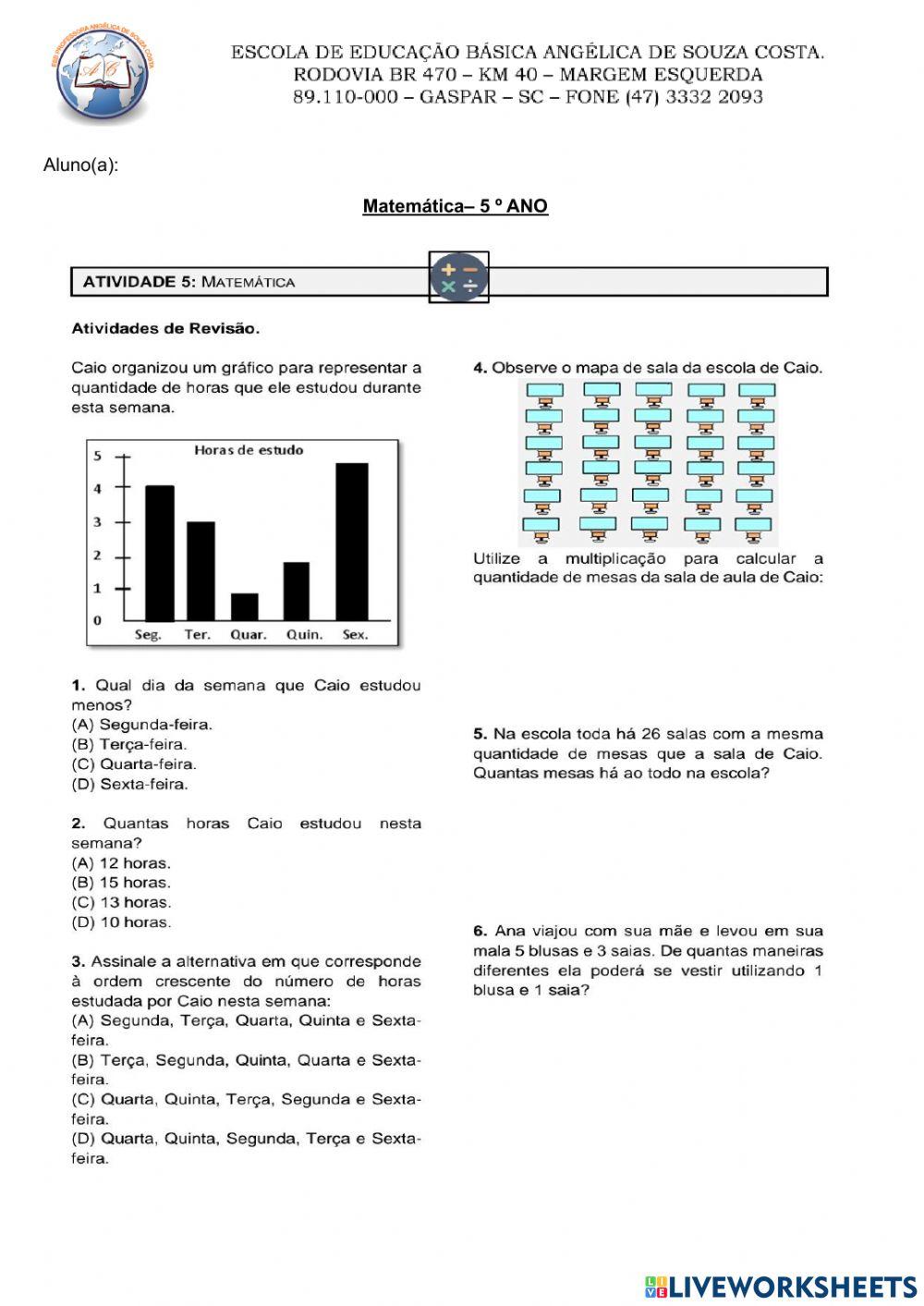 Atividades de Revisão V - 5º Ano